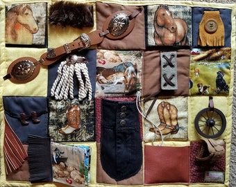 Back at the Ranch Fidget Blanket - Fidget Quilt for Dementia, Alzheimer, Stroke or Nursing Home patients with sensory items and activities