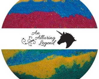 An Alluring Legend Bath Bomb - Rainbow Multi-color Fruit and Sandalwood Fizzy Aromatherapy - Large 8 Ounces - Legend Movie Themed