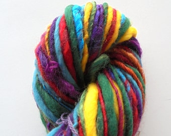 OVER THE RAINBOW Soft Handspun Yarn, Thick and Thin Yarn, Luxury Yarn, Bulky Merino Yarn, Miniskein, bamboo, kid mohair locks, angelina