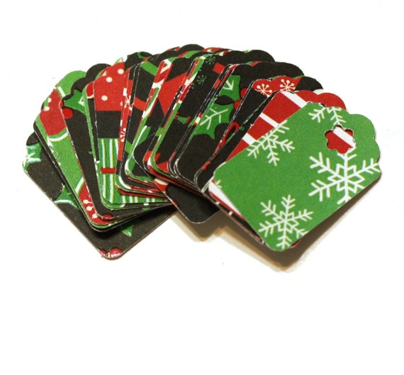 30 Assorted Christmas Gift Tags Black Red and Green with
