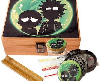 Large Size Geometry Stash Box, 2.5" Zinc Alloy Grinder, Stash Jar, 6" Rolling Tray - ALL IN ONE Box Package - Rick & Morty # LBCS020818-4