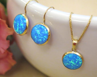 14K Gold Opal Necklace, Blue Opal, Dainty Necklace, Gemstone Necklace, Opal Jewelry, October Birthstone, Girlfriend Gift, Gift For Her