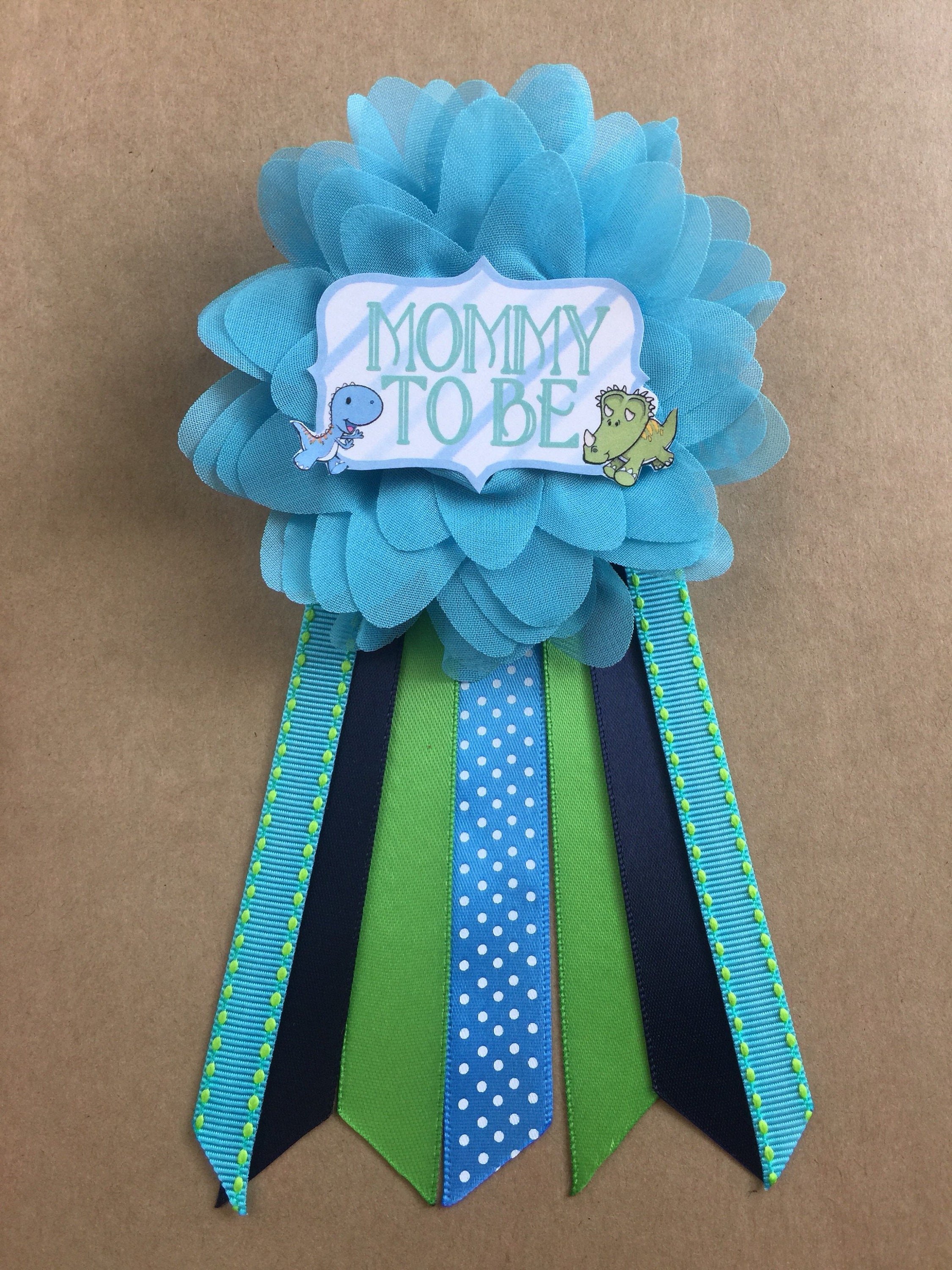 Boy Dinosaurs Baby Shower Pin Mommy to be pin Flower Ribbon