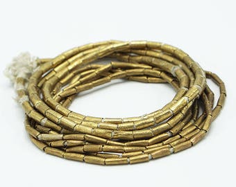 100 Handmade Ethiopian Tube Beads (3x7mm) - Recycled Brass Hand-forged African Beads - Upcycled - Tribal Trade Beads (88-ETH-MET)