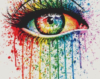 Modern Cross Stitch Kit By Carissa Rose - 'Eye Candy', Best Seller Kit, Colorful Eye Art, Eye Counted Cross Stitch Kit, DMC Material (Right)