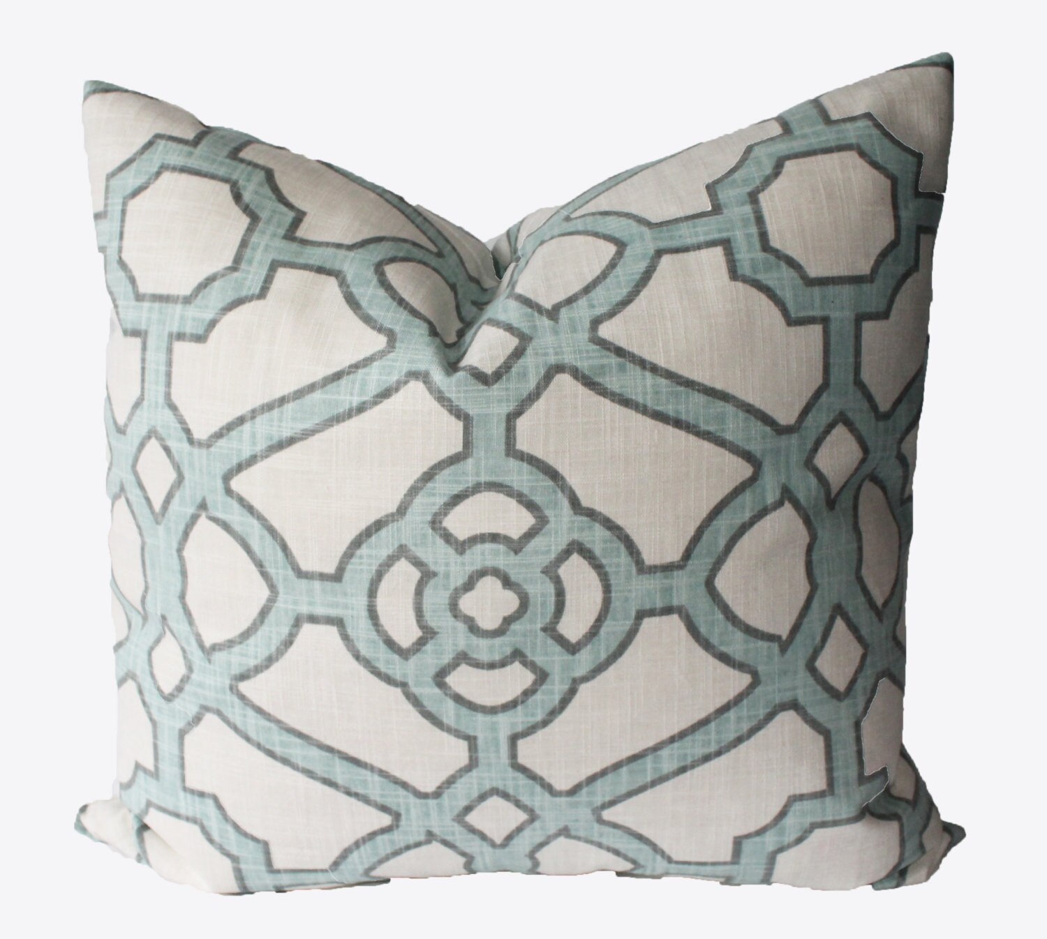 Decorative Lattice Blue Fretwork Pillow Cover 18x18 20x20