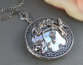 Cherry Blossom, Locket,Silver Locket,Antique Locket,Flower Locket.,Cherry Blossom, Flower. Handmade Jewelry by ValleyGirlDesigns.