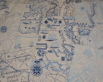fabric upholstery by the yard old world map waverly chart house nautical decor sailing pirate map home decor fabric tote bags