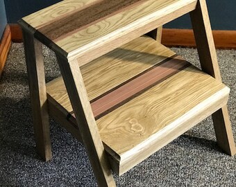 White Oak Step Stool**Handmade Step Stool**Hardwood Step Stool**Cedar Step Stool**Step Stool for Kitchen**Walnut Cedar Inlay Two Step Stool