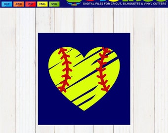 Softball Heart Distressed SVG, Softball Heart SVG, Distressed Heart SVG, Softball Mom svg, Softball svg