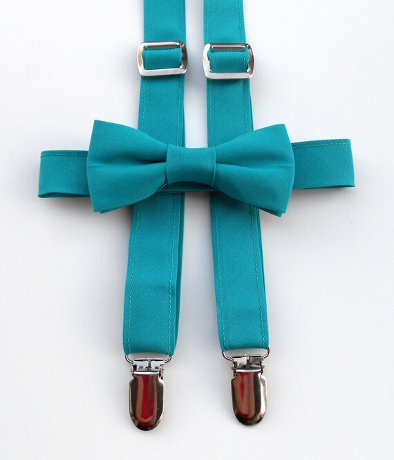 Teal Bowtie and Suspender Set Infant Toddler Boy