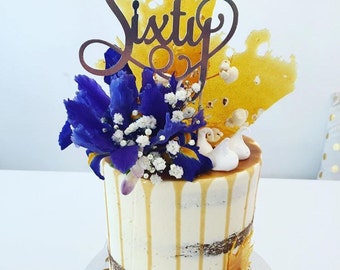 Sixty Cake Topper - Assorted Colours - 60th Birthday - Sixtieth Birthday - Happy 60th - Milestone Birthday