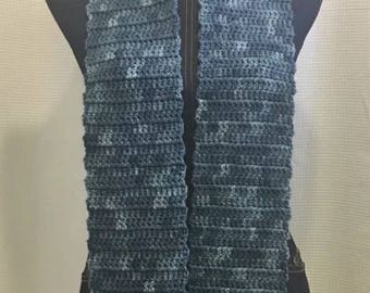 Hand Crocheted Scarf (Handmade, Blue, Steel Blue, Fashion)