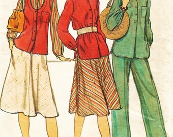 1970s Womens Boho Vest, Shirt or Tunic, Skirt and Pants Vogue Sewing Pattern 9462 Size 12 Bust 34 UnCut Vintage Sewing Patterns