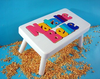 White Finish Double Name Stool