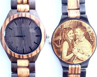 Photo Watch Engraved Photo- Wood Watch, Men’s Wooden Watch, Mens Wood Watch,Wood Watches for him, personalize watch, Boyfriend Gift