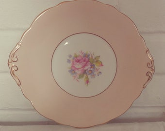 Stunning Vintage English Bone China Harrowby Peachy Pink and Gold Detail Bone China Cake Plate - Perfect for afternoon tea