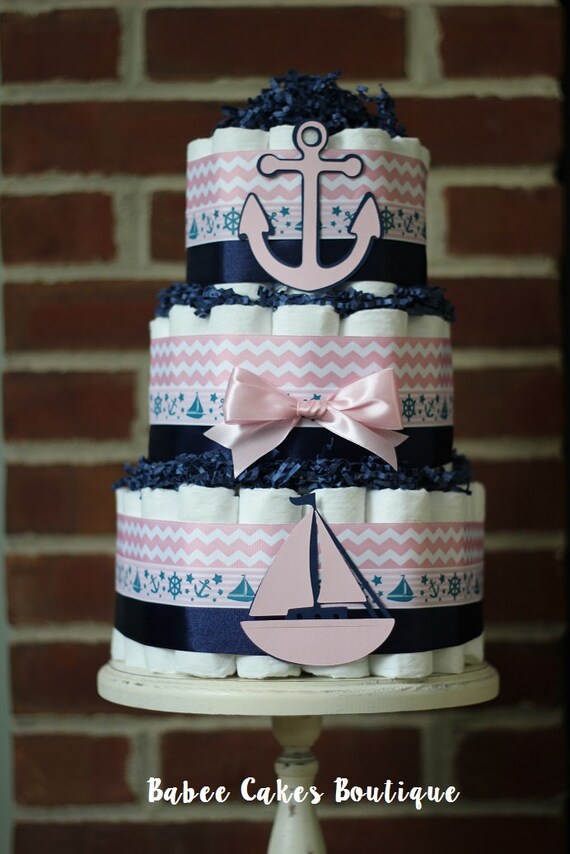 navy sailboat diaper cake