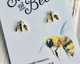 Save the bees. 20% of profits donated to The Honeybee Conservancy. 14k Gold or Sterling Silver Plated Bee Earrings. Post Stud
