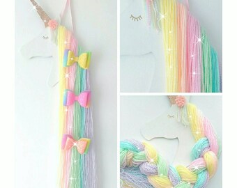 Rainbow unicorn hair bow holder, rainbow bedroom decoration, accessory holder, unicorn bedroom, girls bedroom, hair bow organiser, unicorn