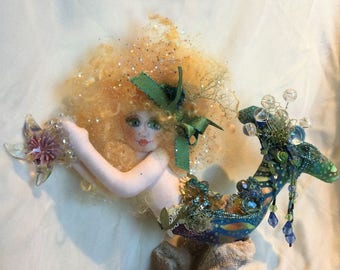OOAK Mermaid Art Doll Sea Maiden Mermaid Art Doll Soft Sculpture Cloth Doll Mazie