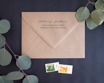 Return Address Stamp - Rubber Stamp with Wooden Handle - Heirloom Bloom