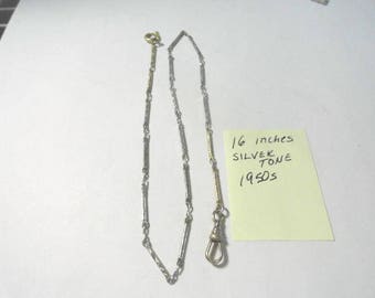 1950s Pocket Watch Chain Silver Tone 16 Inches Long 1 mm chain