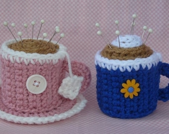 Coffee and Tea Pincushion Crochet PATTERN - INSTANT DOWNLOAD