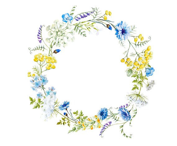 Watercolour Flower Wreath Clip Art Digital Download PNG High