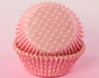 Pink Polka Stars Cupcake Liners , 2'' Standard Size , Baking Cups Bulk