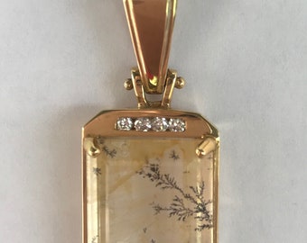 14K Yellow Gold Rutilated Quartz & Diamond Pendant