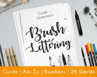 Brush Hand Lettering Worksheets | 33 practice Sheets | Guide for Beginner | Brush Lettering Workbook | Printable | Learn Calligraphy | B1