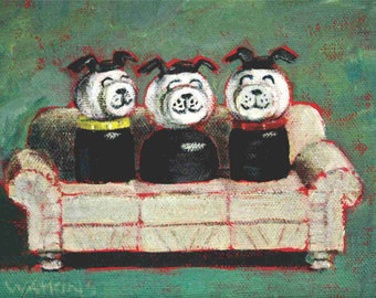 Three Dog- Matted print of an original acrylic painting by Greta Watkins