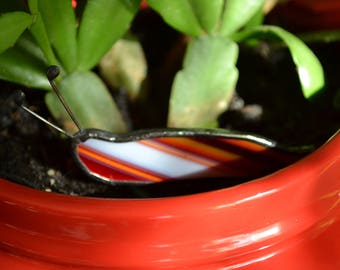 Stained Glass Slug Plant Stake, Glass Slug, Miniature Garden Decor, Gardeners Gift, Red and White, Pacific Northwest, Flower Pot Decor