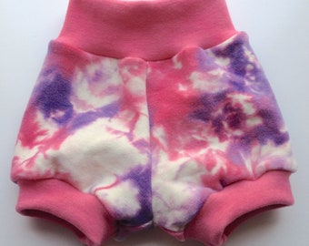 9-18+ months - Diaper Cover Wool Shorties - Hand dyed Pink and Purple Tie Dye Wool Interlock Bloomers
