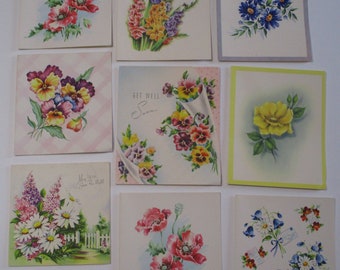 Vintage Greeting Card Lot-Ephemera-Mixed Media-Paper-Crafts-Scrap Booking-Floral-Set of 9-1940's-UNUSED
