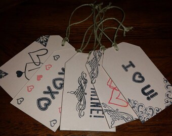 Valentine's Day Tag, Hand Stamped Tag, Heart Gift Tag