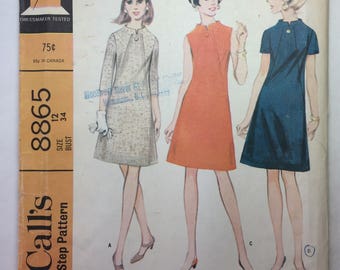 60's Vintage McCall's 8865 High Rising Neckline A-Line Dress Size 12 Bust 34 Cut