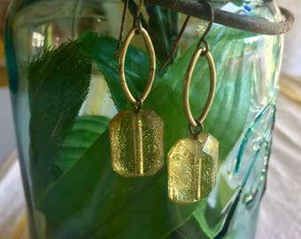 Vintage emerald cut green dangle earrings