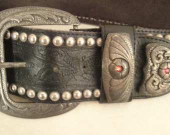 Vintage 1980's LA Fred Segal Black Leather Studded Belt