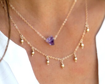 Gold Layering Necklace, Dew Drops Necklace, Delicate Layering Necklace, Silver, Everyday Necklace, Bridesmaids Jewelry, LEILAJewelryshop