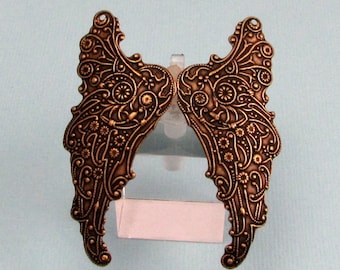 Angelic Wing Pendants, Brass Ox, Trinity Brass, 1 Pair. AB118