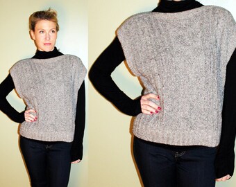 SALE 80s Vintage Preppy Grey Cable Knit Sweater Vest