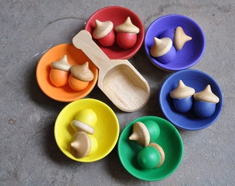 Rainbow Sorting Acorns - A Waldorf and Montessori Inspired Educational Toy (K)
