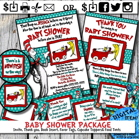 Printable Dr Seuss Baby Shower Invitations For One Baby Or Twins Glitter N Spice