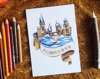 Hogwarts is my home - sous la neige - carte A6 - Harry Potter