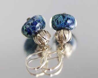 Lampwork Bead Earrings - Sterling Silver - Lampwork Earrings - Blue