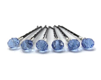 Blue Crystal Hair Pin - Something Blue Bridal Hair Accessory - Blue Crystal Hair Jewelry - Light Blue Hair Clip - Beaded Bobby Pin