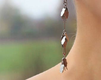 Silver Tone Extra Long Earrings Oak Leaf Silver Dangle Earrings Silver Leaf Earrings Silver Leaf Jewelry Modern Earrings Small Leaves Leaf
