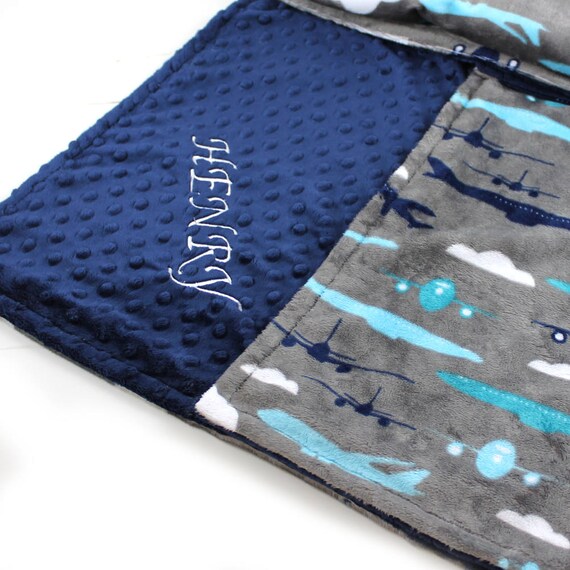Airplane Baby Blanket, Crib Bedding Personalized Baby Blanket Blue Gray Airplane Baby Blanket Personalized Gift Baby Gift Kids Minky Blanket
